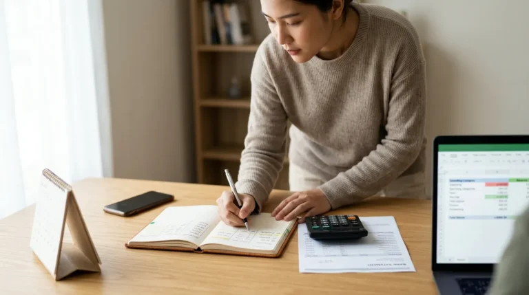 Pessoa organizando extratos, calendário e orçamento para sair do cheque especial e evitar novos juros